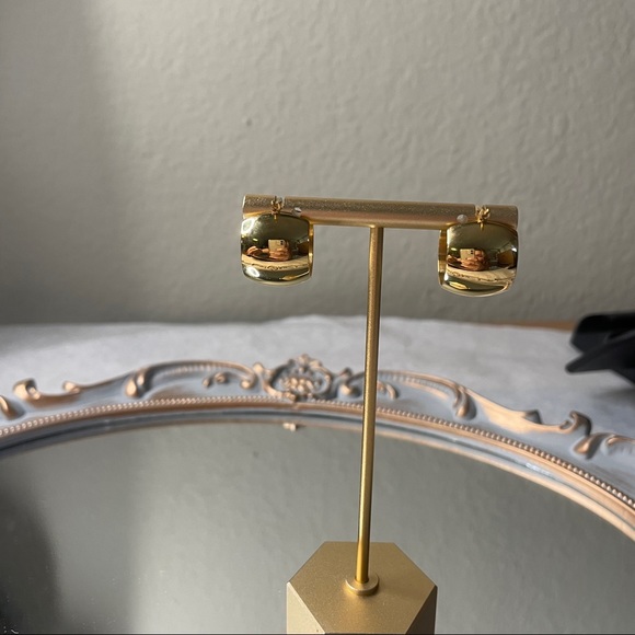 Vintage 24k gold brass round simple earrings - Picture 1 of 4